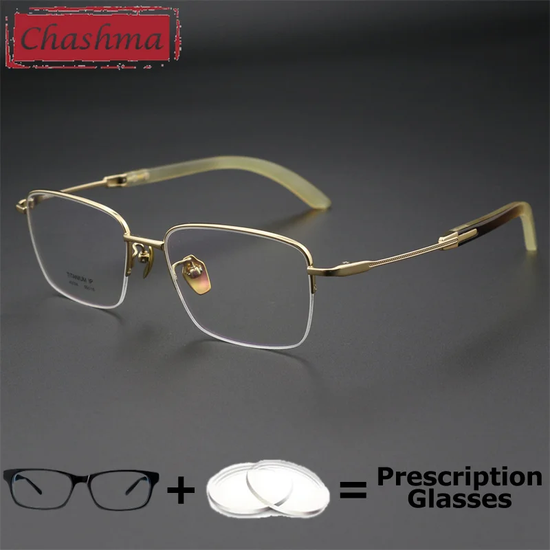 

Top Quality Men Eyeglasses Pure Titanium Wide Optical Frame Myopia Lenses Multifocal Glasses Ox Horn Oversize Spectacle Male