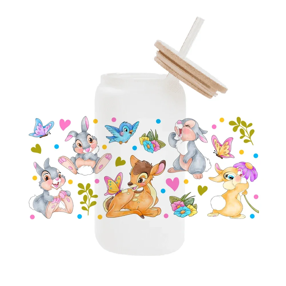 Disney Bambi cartoon 16OZ UV DTF Cup Wraps Transfer Sticker For Glass Libbey Can Bottle Selfadhesive Washable DIY Custom