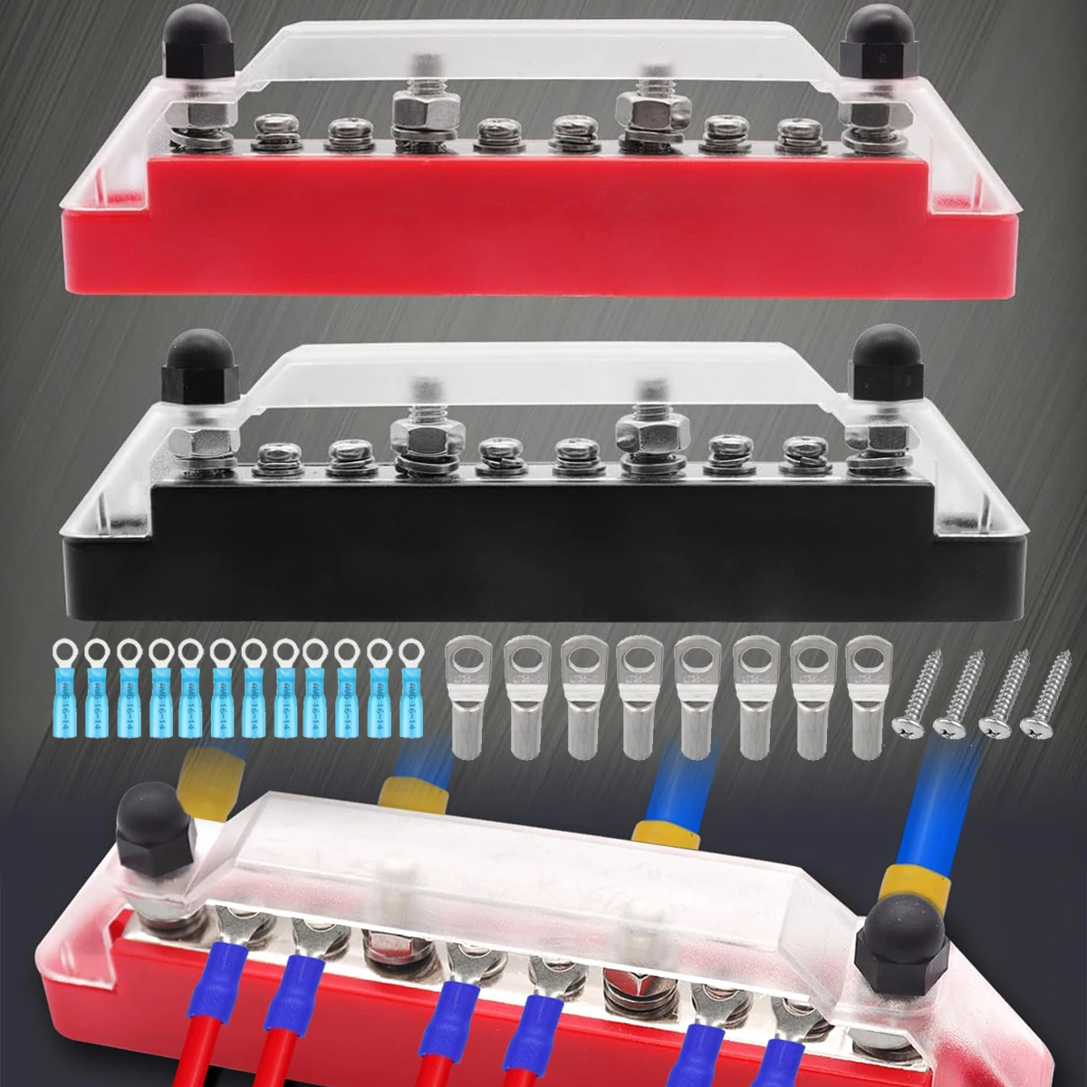 M6 12V Klemmenblock Sammelschiene 1/4 Zoll Bolzen 150A Elektrischer Stromverteilerblock Sammelschiene für LKW, Boot, Wohnmobil, Wohnwagen