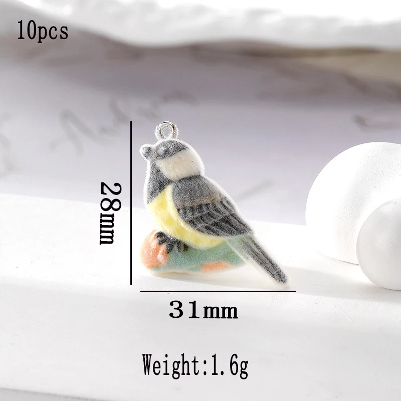 

10pcs Mini Cartoon Animal Bird Resin Charms Cute Flocking Parrot Pendant For Earring Necklace Keychain Diy Jewelry Make fittings