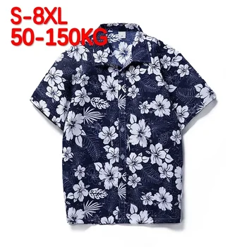 Grande taille 6XL 7XL 8XL mode hommes chemises hommes hawaïens Camicias décontracté Polyester chemises Kapok imprimé à manches courtes Blouses hauts