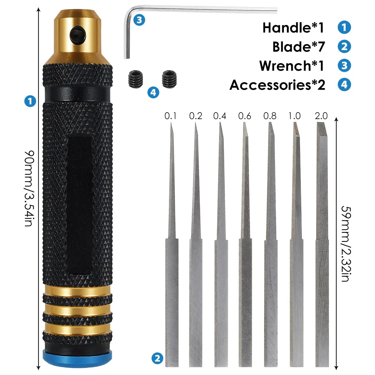 Modèle de ligne de panneau en résine sculptée, outil de coupe de passe-temps, ciseau de modèle avec 7 lames 0.1-2.0mm pour la sculpture et la découpe