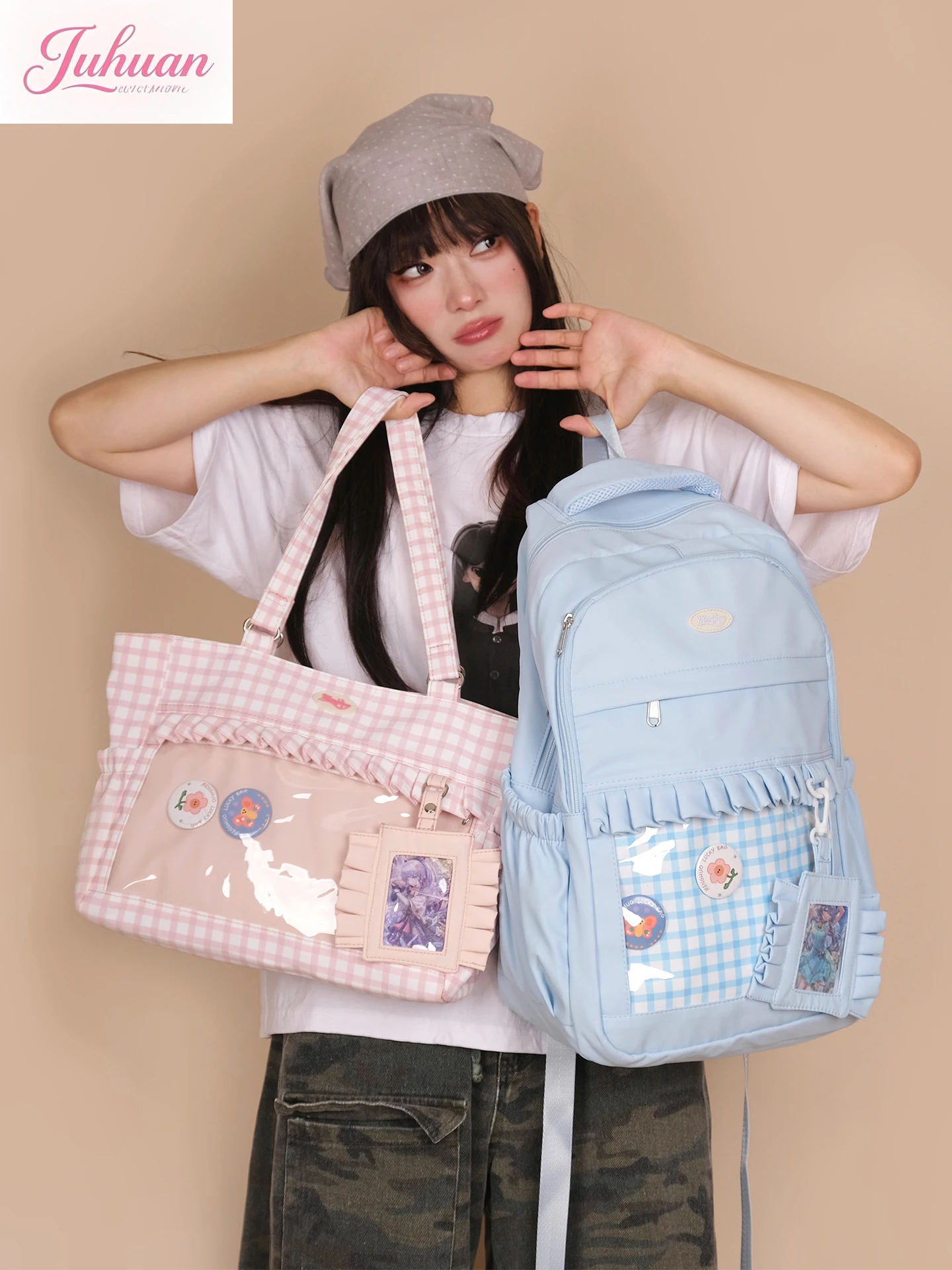 

Japanese original daily college style backpack girl crossbody transparent schoolbag two-dimensional large-capacity ltabag women