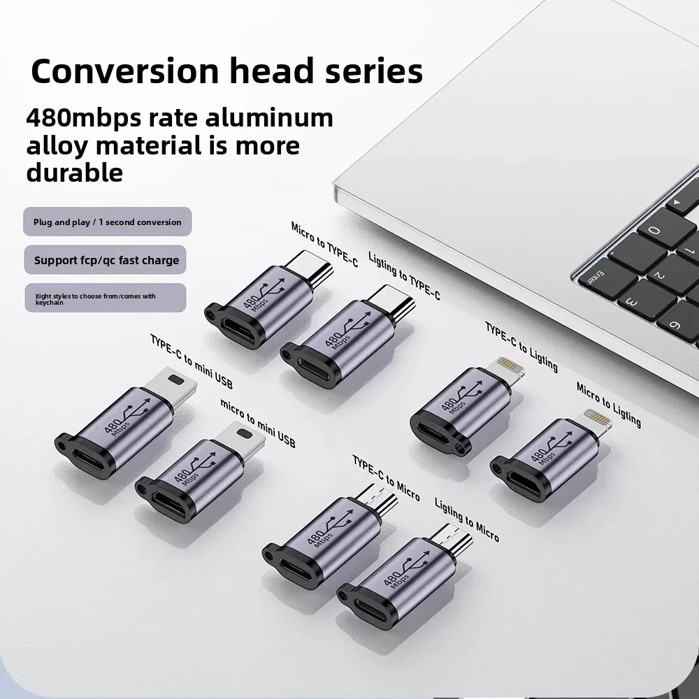 1PCS   Fast Charging QC 480Mbbs Type-C Female Adapter with Lighting Micro MiniUSB for Mobile Phones  Componentes Eléctricos