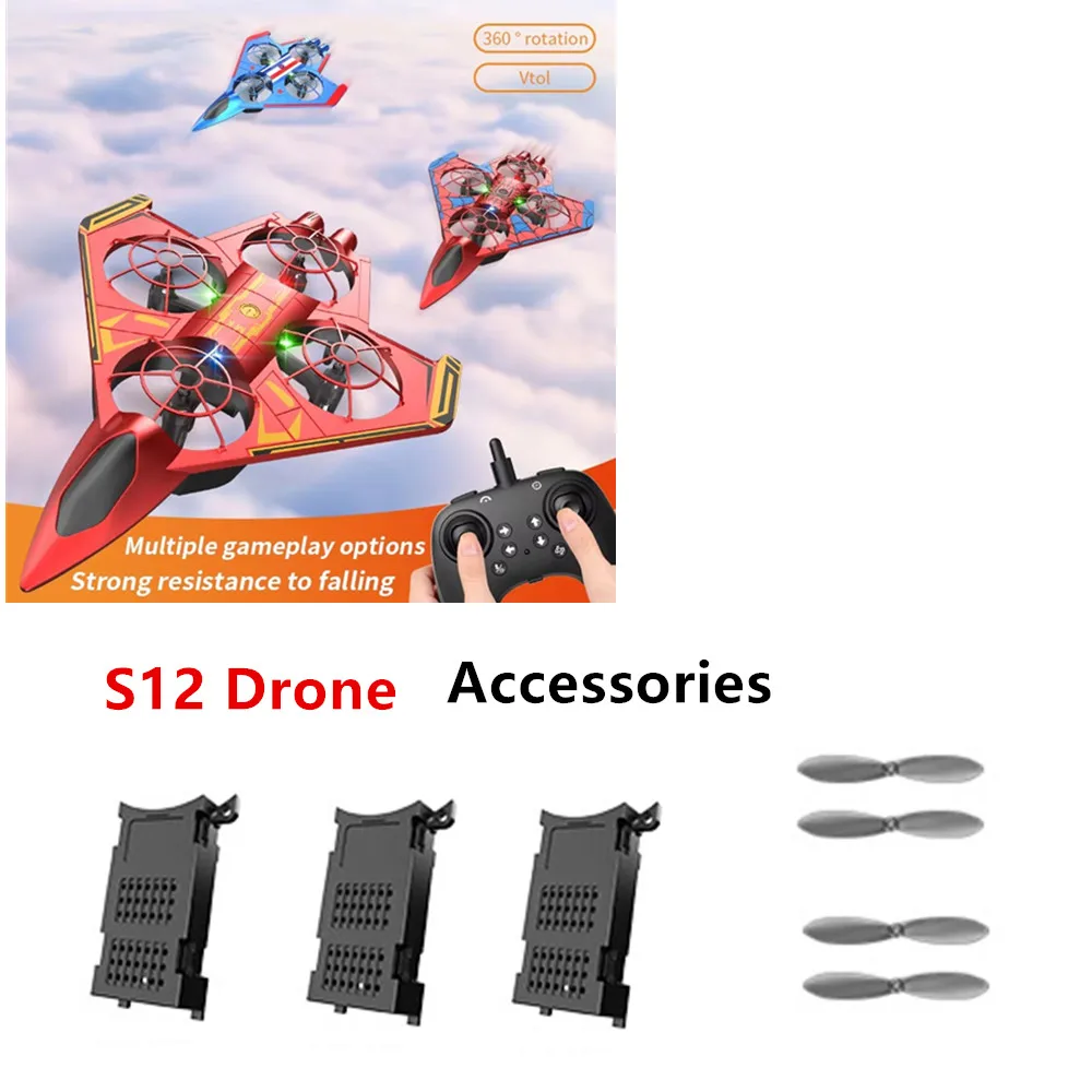 

S12 RC Plane Battery Original Spare Parts 3.7V 500mAh / Propeller Blades / Use For S12 RC Plane Parts