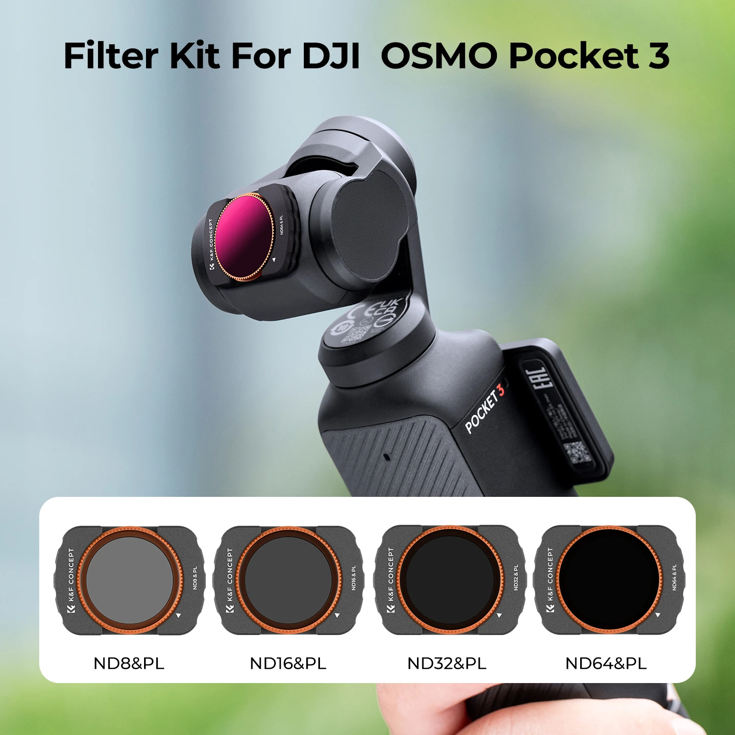 مجموعة فلاتر K&F Concept ND & Polarizer المغناطيسية 2 في 1 ND8/PL+ND16/PL+ND32/PL+ND64/PL لمرشحات 4-Pack لـ DJI Osmo Pocket 3