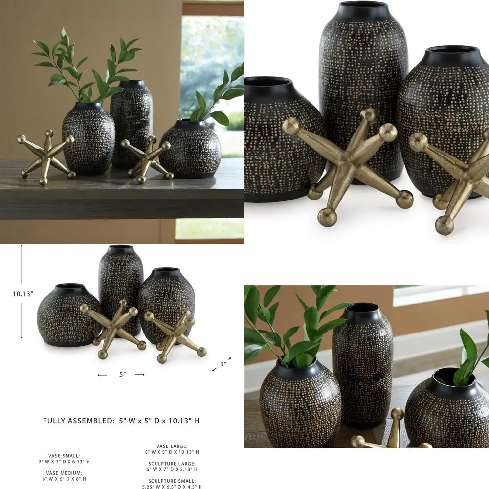 

Modern Metallic Dot Vase Sculpture Set, 5 Pieces, Black & Shiny Finish