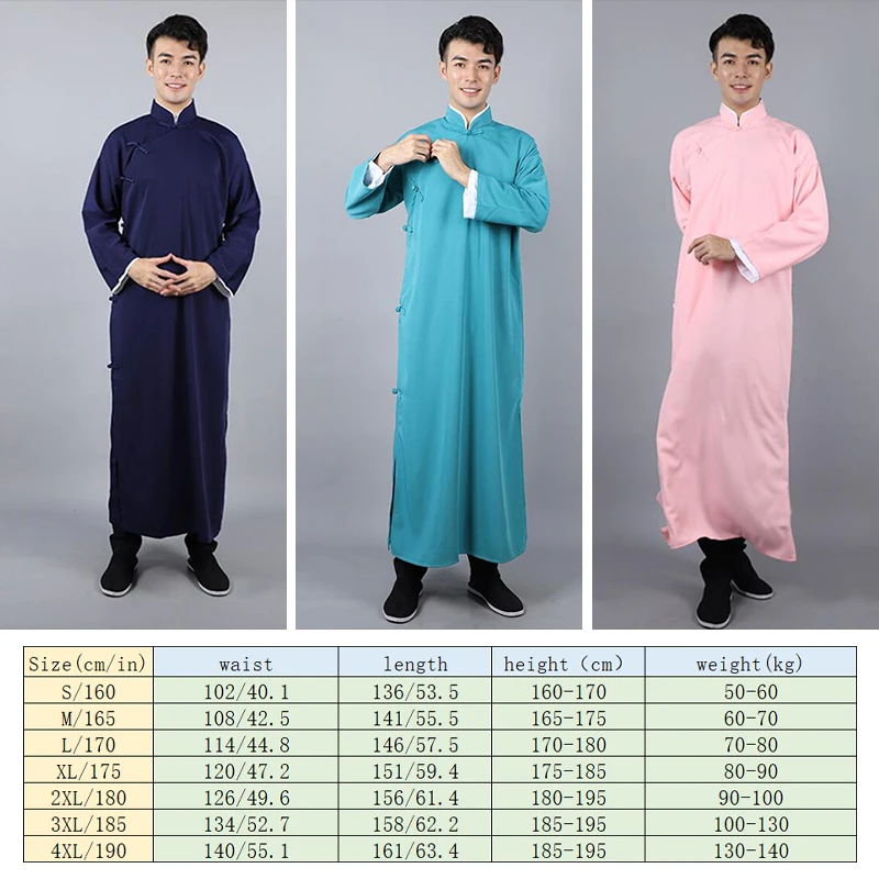 Jubah panjang pria, baju kemeja panjang tradisional Tiongkok, pakaian tim pria terbaik, pakaian kasual pria