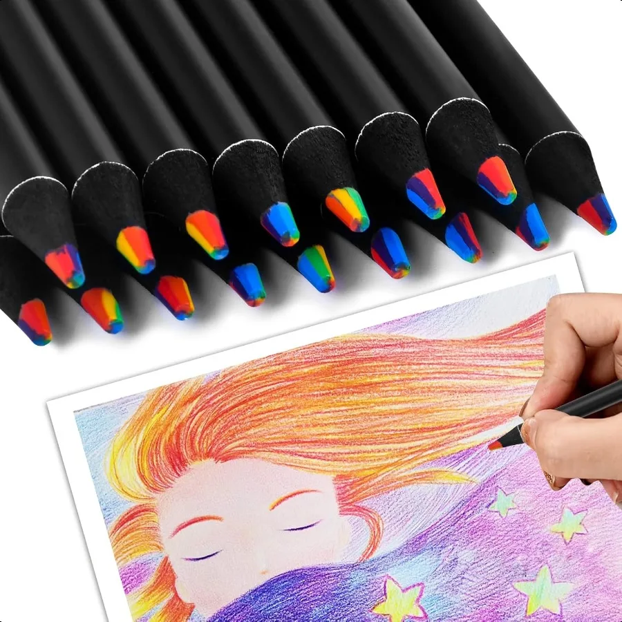 7 สีใน 1 สายรุ้งดินสอสีสีดําดินสอไม้หลากสี Art plies สําหรับระบายสี Sketching Presharpened 16