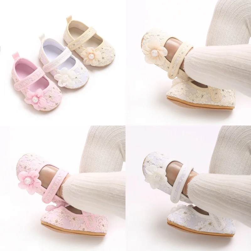 

Туфли принцессы с милым цветком для маленьких девочек 0–1 года, повседневные противоскользящие туфли с бантом, весна-осень, мягкая подошва для маленьких детей, первая прогулка