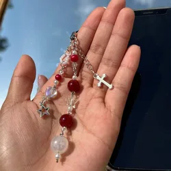 Red Pearl Beaded Phone Charm Keychain Aesthetic Strap Charm