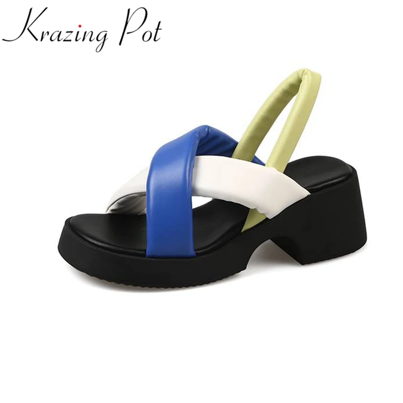 Krazing Pot Fashion Microfiber Modern Mixed Color Superstar Summer Slip On Colorful Platform Thick Bottom Leisure Sandals Women