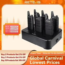 Retevis RT622 Walkie Talkie 6pcs Mini Walkie Talkie PMR FRS Walkie Talkie Set with 6 Way Multi Gang Charger for Hotel Restaurant