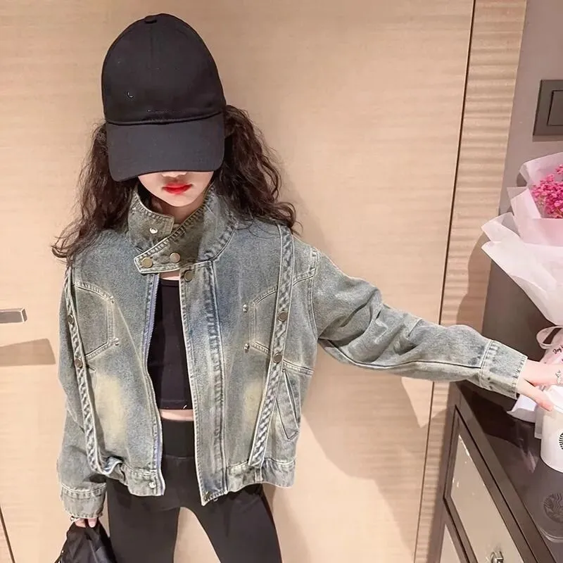 

Girls Denim Jacket Spring and Autumn New Korean Version Children's Fashion Short Jeans Coat