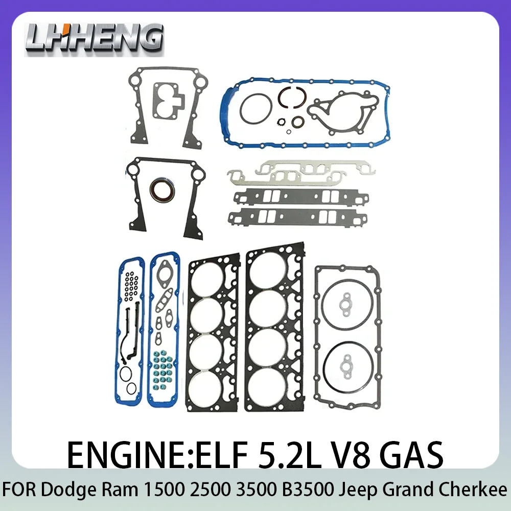 

Cylinder head gasket Full Gasket Set Fit For ELF 5.2 L T V8 Gas Dodge Ram 1500 2500 3500 B3500 Jeep Grand Cherokee 5.2L 98-03