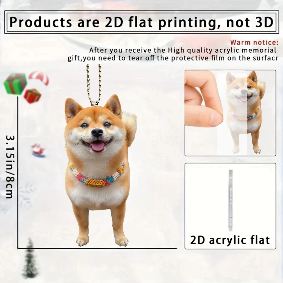 يبتسم شيبا Inu 2D شقة الاكريليك قلادة المفاتيح لطيف جرو حلية سحر شنقا الديكور لحقائب السيارات احتفالي حزب هدية