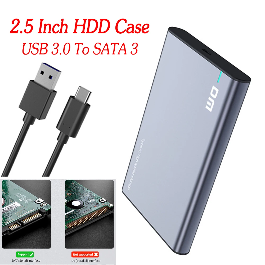 데이터 케이블이 있는 알루미늄 하드 디스크 드라이브 박스, USB 3.0-SATA 3 HDD 인클로저, 외장 SDD 인클로저, 2.5 인치 7mm 9mm SSD SATA 