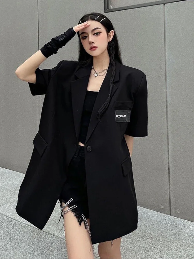 Streetwear Loose Women Blazer Summer Fashion New Thin Short Sleeve Button Down Jacket Woman