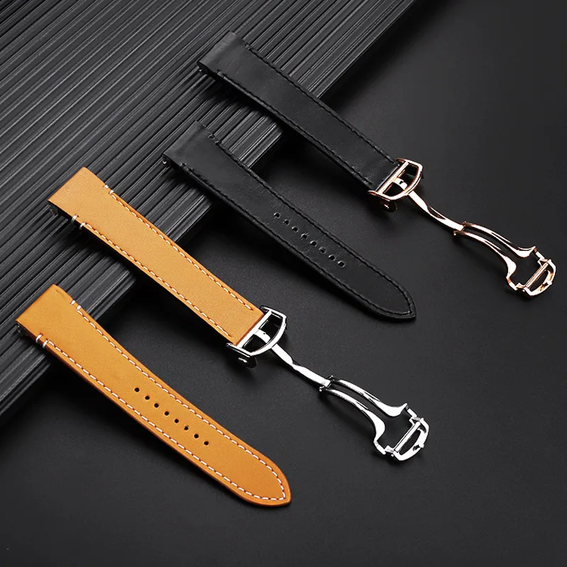 19mm 21mm Leather Watch band For Cartier Santos WSSA0009 WSSA0010  WSSA0018 quick release strap men's floding buckle Bracelet