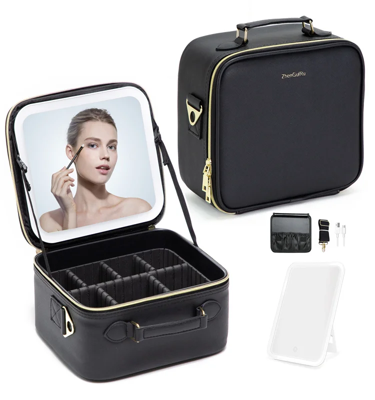 2024New Design LED Makeup Bag Multiple Colors Makeup Bag with Mirror High Quality PU Makeup Bag Women Case with Mirror for Women