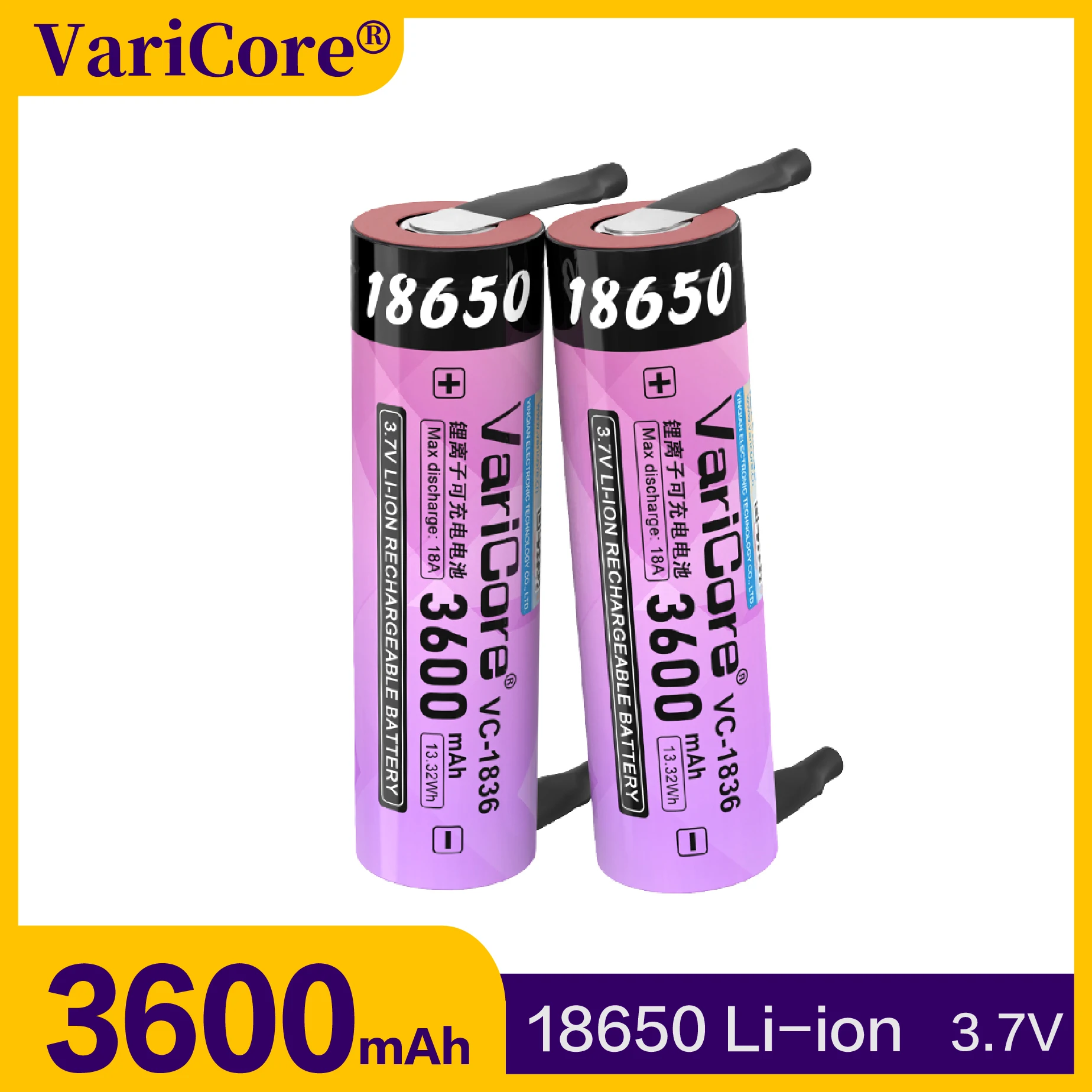

VariCore-18650 lithium-ion battery (with nickel sheet)/rechargeable/power battery/3.7V voltage/large capacity 3600mAh