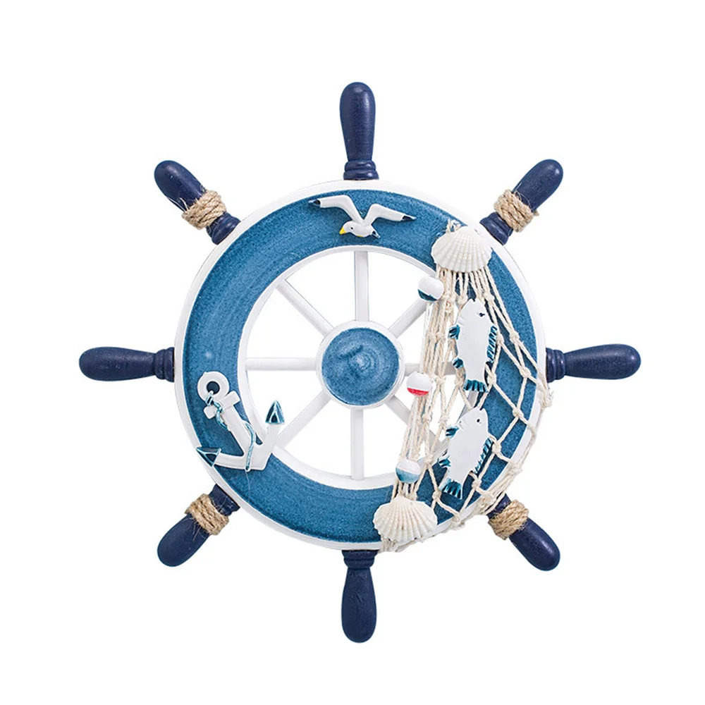 Mediterranean Helmsman Ornament Home Decor Mediterranean Style Photo Wall Hanging Wooden Craft Rudder