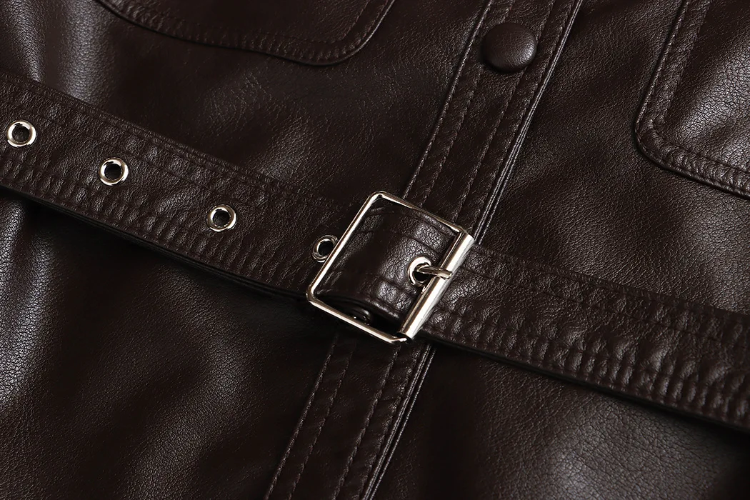 النساء فو سترات من الجلد الصلبة معاطف قصيرة مربوطة طويلة الأكمام رفض طوق فضفاض مكتب سيدة عادية 2025 ربيع الخريف