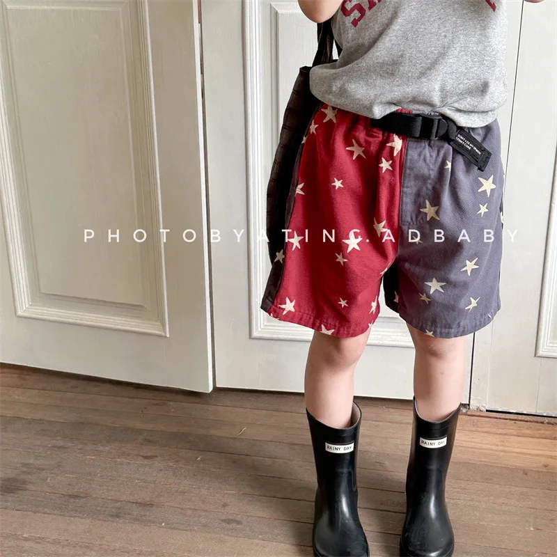 

2024 Summer Kids Funny Shorts Star Print Two Color Splicing Baby Boys Girls Pants Fashion Childrens Clothes Baby Casual Clothing