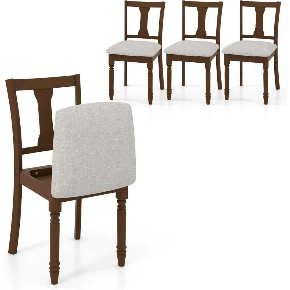 4-piece set of wooden dining chairs with cushioned seats, armless wood with solid Acacia frame, walnut wood