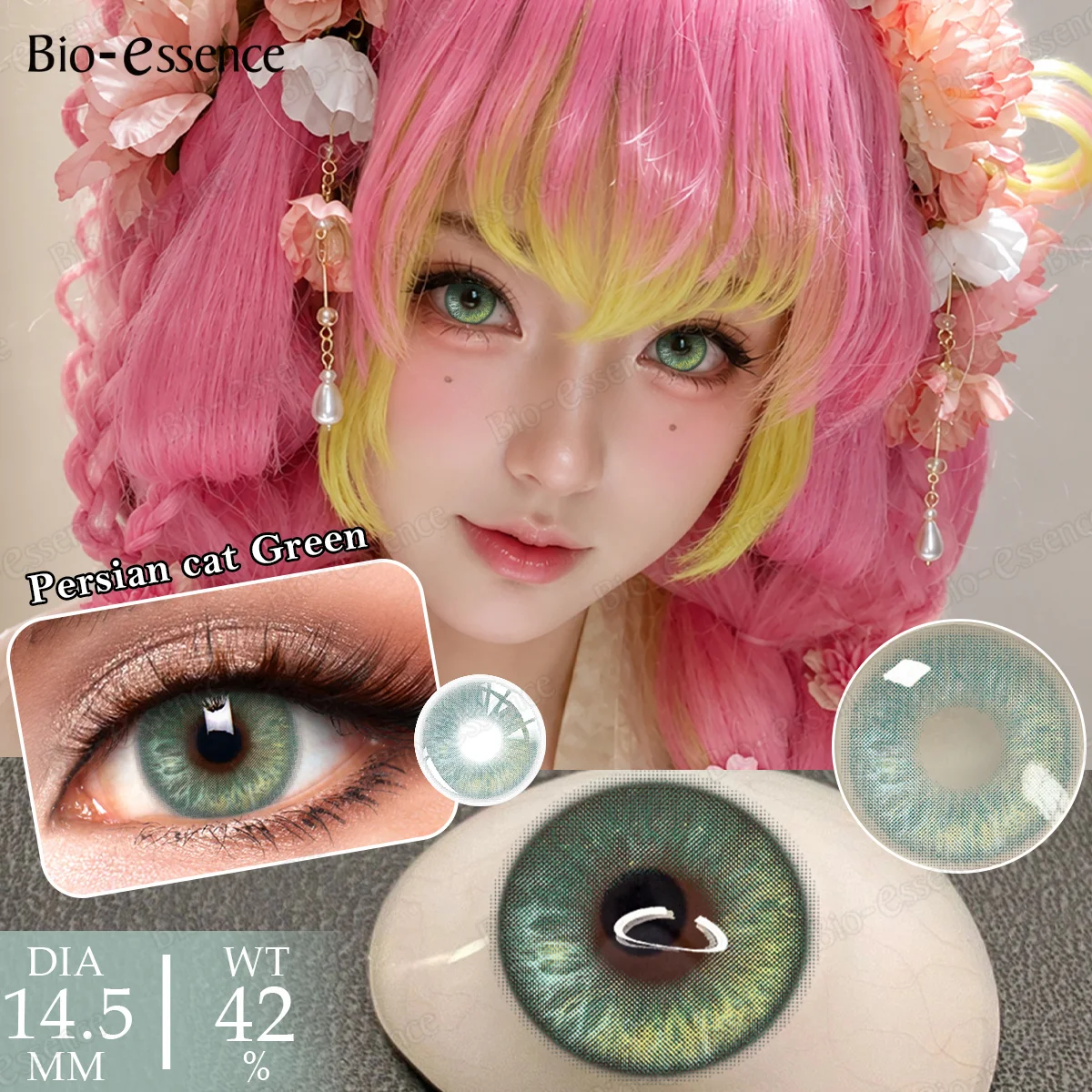 Lentes de Contacto Bio-essence para Cosplay de Anime, Lentes de Contacto de Color Rojo para Halloween, Lentes de Contacto Verdes, Lentes de Contacto Azules para Cosplay, Maquillaje de Belleza Anual