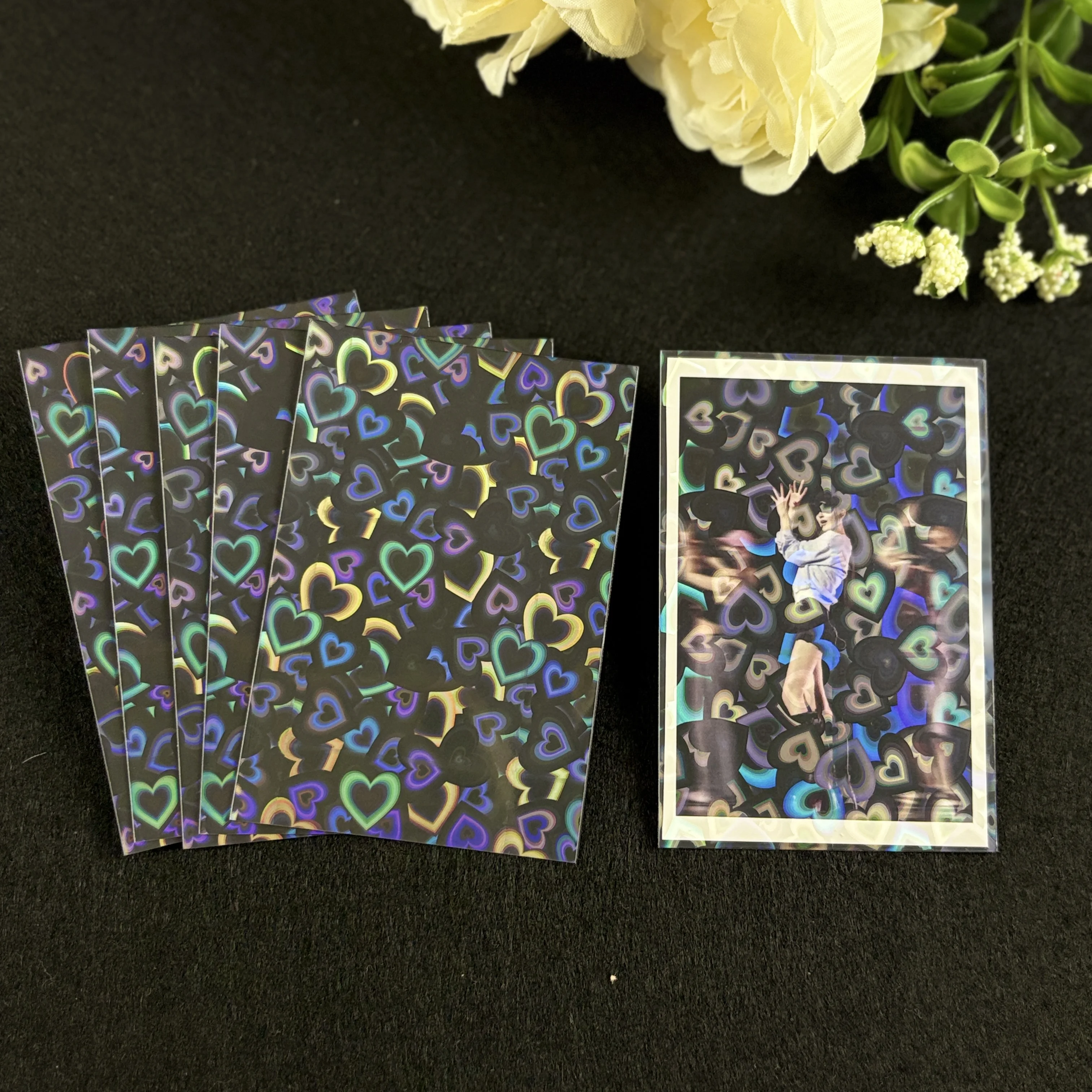 50Pcs Kpop Photocard Holder 61x91mm Heart Bling Sleeves Color Protective Film Popcorn Style Cover For Collectible Photo Cards