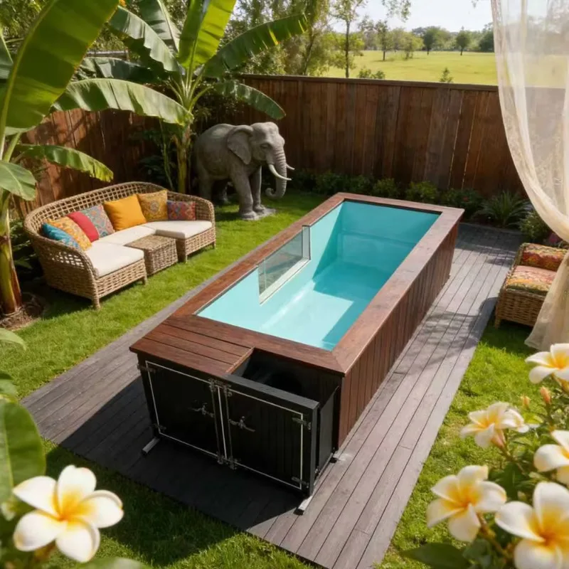 Fiberglass Above Ground Rectangle Pool Backyard Kids Wading LED Light UV Resistant Eco Piscina
