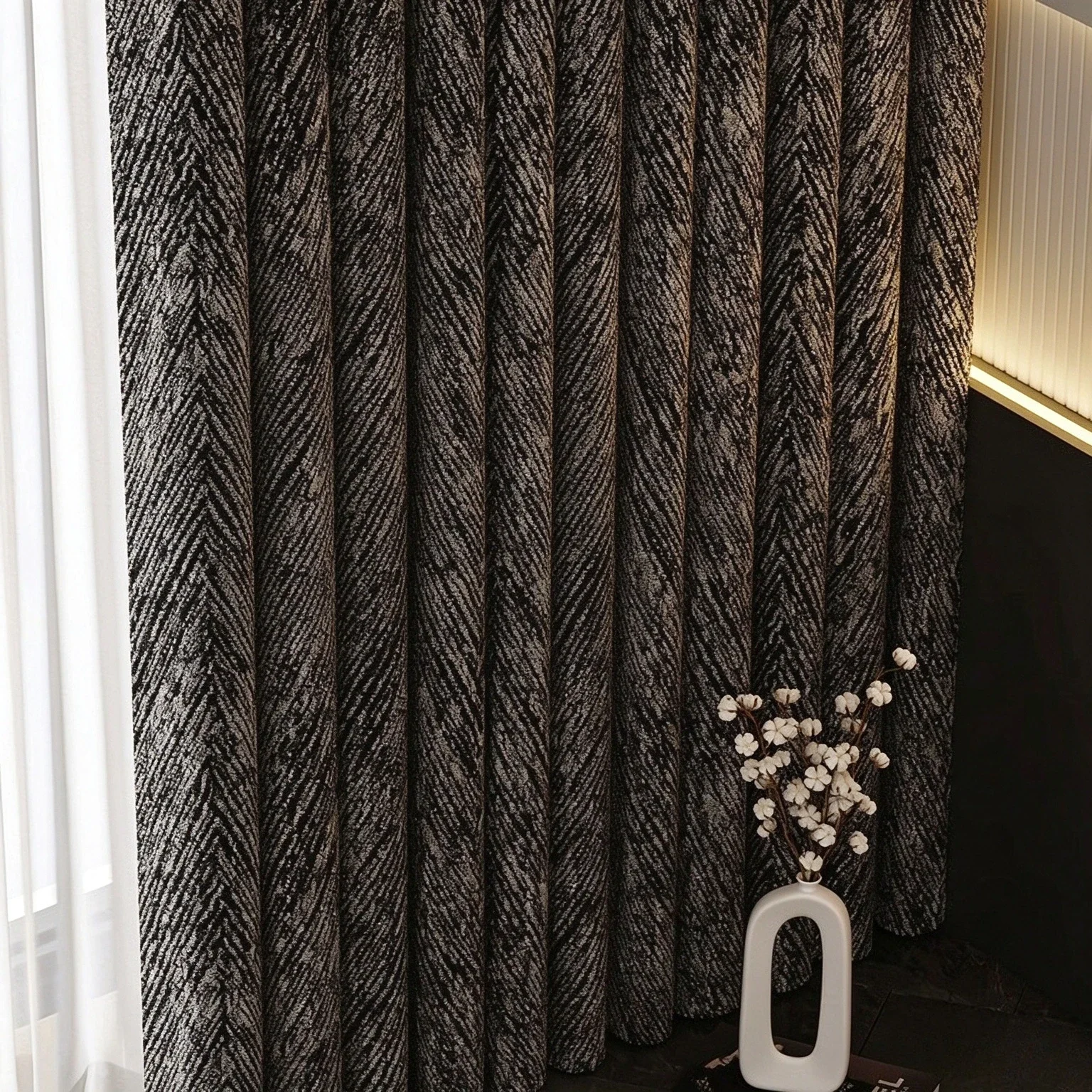 Black Chenille Blackout American Retro Light Luxury Custom Bedroom Floor-standing High-end Blackout Curtains for Bedroom Decor