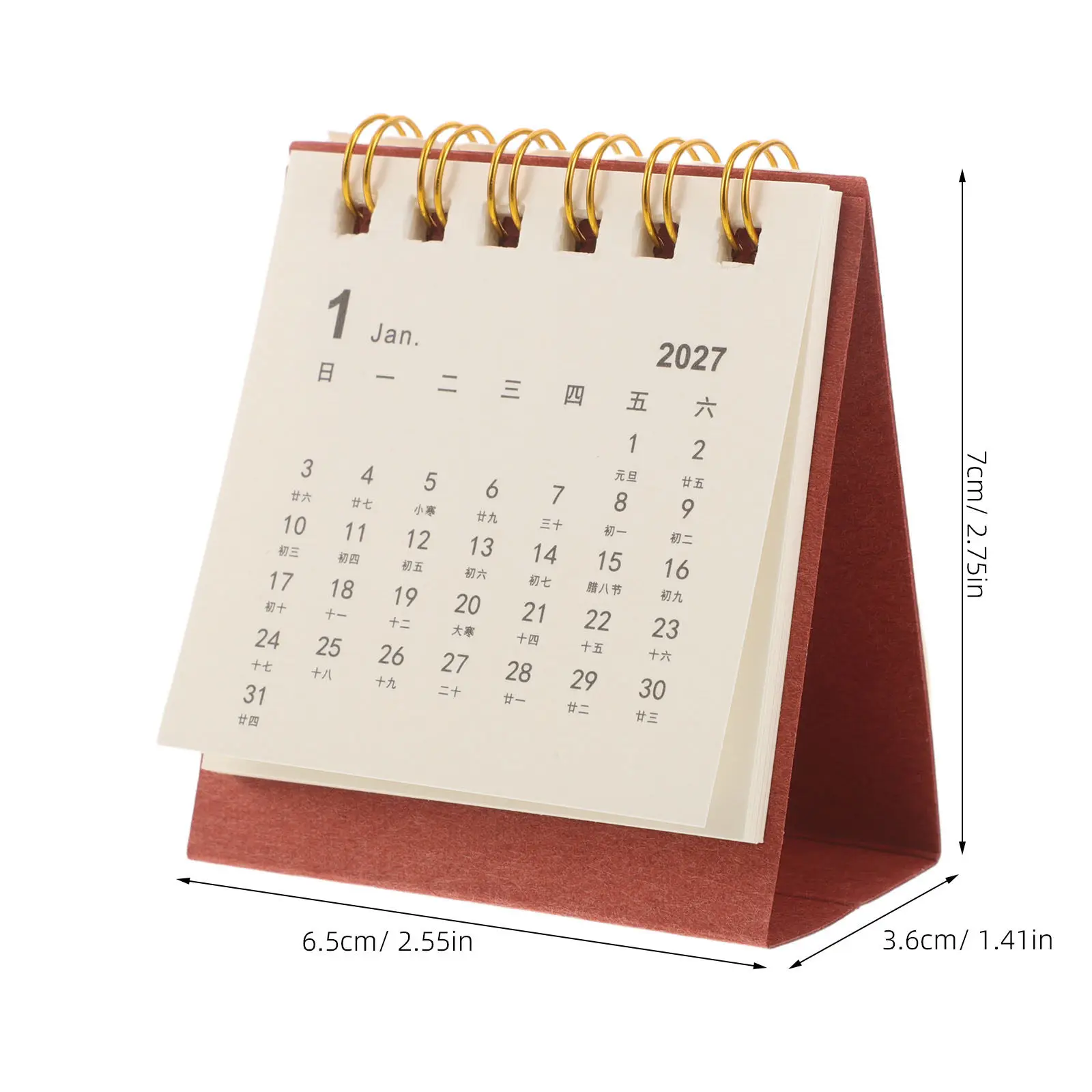 Mini Desk Calendar 2027 Compact Scandinavian Style Portable Desktop Standing Planner 2026-2027 Ring Bound Spiral Flip Organizer