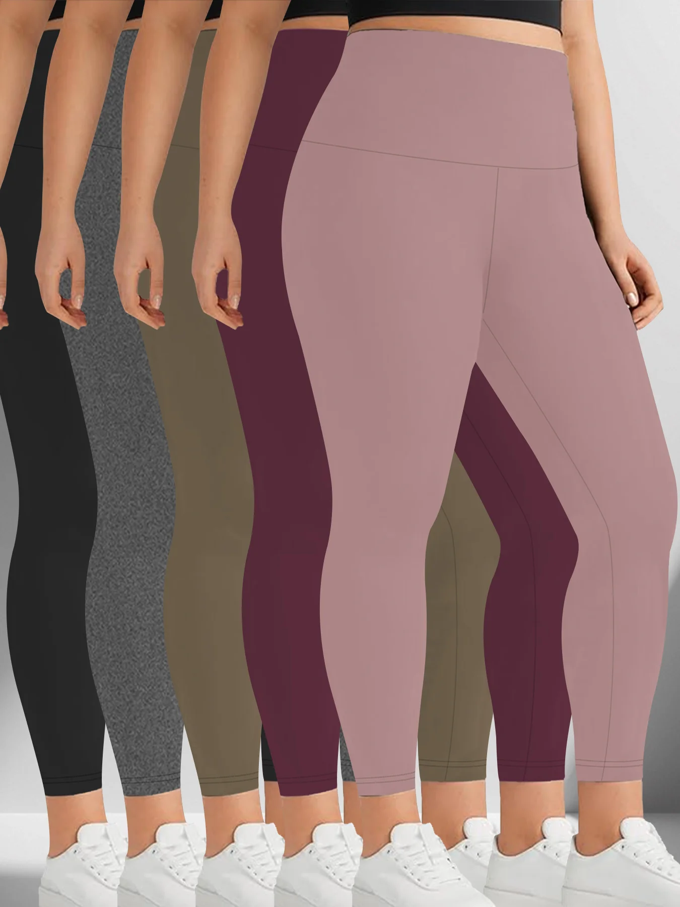 

Комплект из 5 супермягких леггинсов больших размеров для женщин, леггинсы с высокой талией для контроля живота, без прозрачных штанов для тренировок, йоги, бега