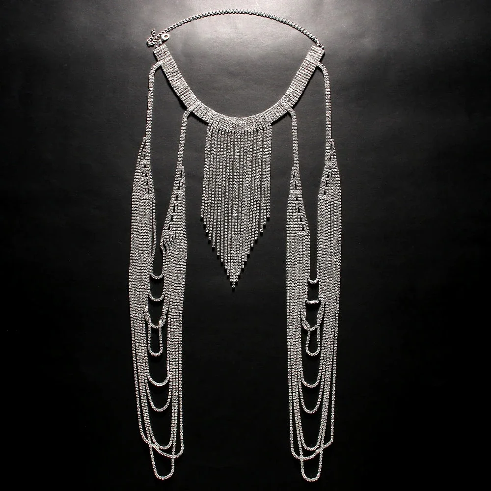 Sexy Multilayer Tassel Shoulder Chain Top Dress Clothing for Women Summer Jewelry Rhinestone Body Jewelry Lingerie Adjustable