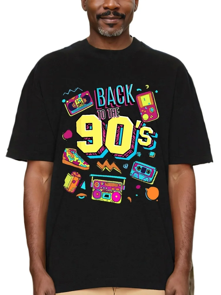 

Retro 1990s patterned T-shirt-Soft cotton casual round neck T-shirt,