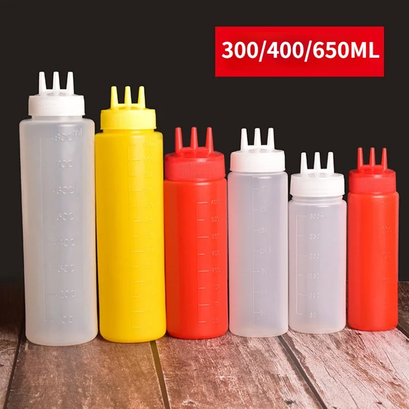 300/400/650ML Squeeze Bottles 3 Nozzles Jam Painting Salad Dressing Seasoning Condiment Bottles Kitchen Accessories Tools