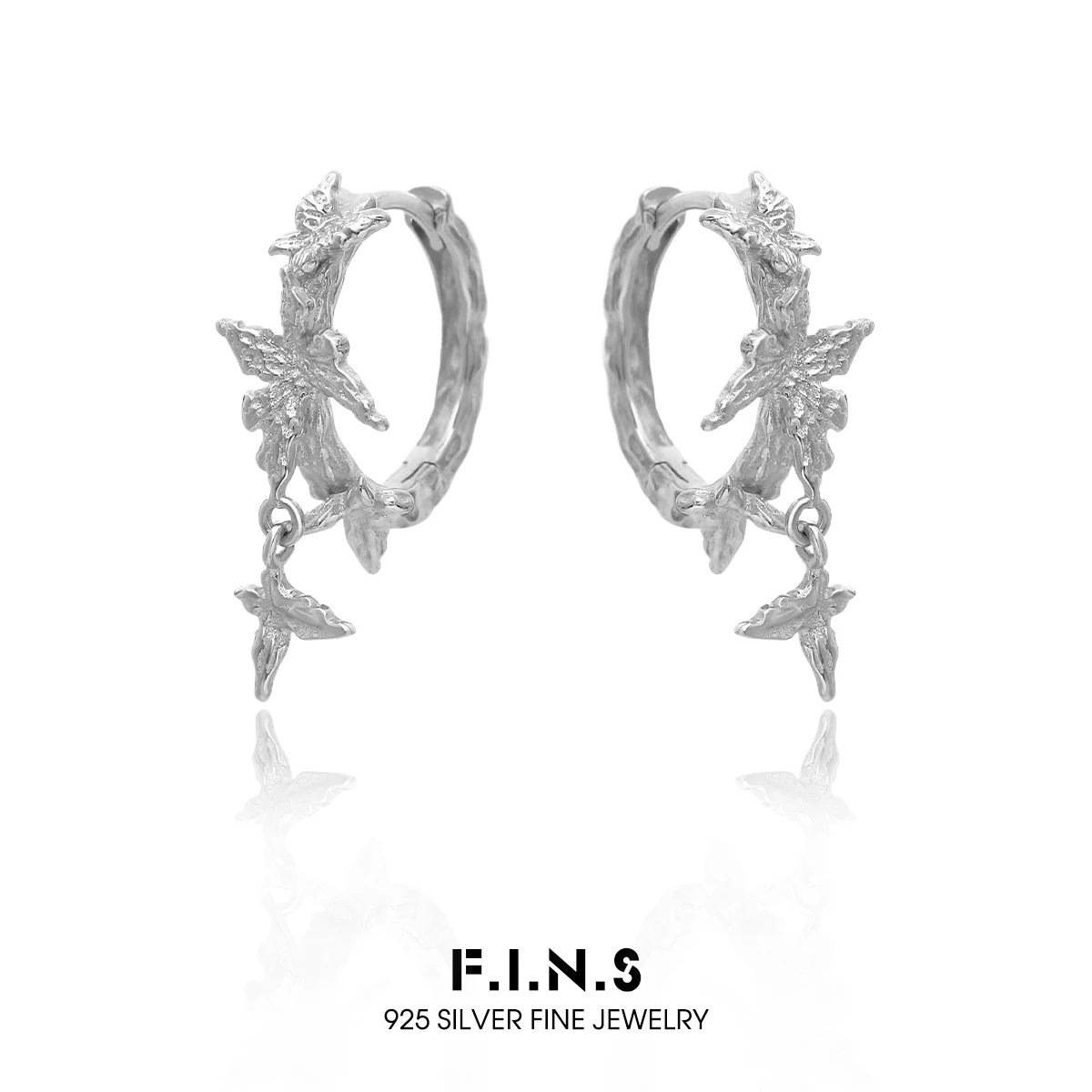 

F.I.N.S Original Irregular Butterfly S925 Sterling Silver Hoop Earrings Minimalist Textured Round Piericng Ear Buckles Jewelry