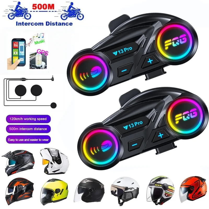 

Y13 Pro Motorcycle Bluetooth Intercom 500M Wireless Intercomunicador 1000Mah Moto Walkie Talkie Helmet Intercom Headset