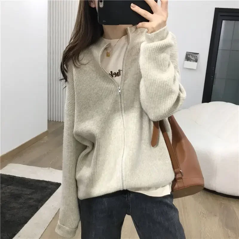 Cardigans Women Zipper Sweaters Korean College BF Casual Simple All-match Stylish Retro Autumn Female Knitwear Warm Baggy Jacket