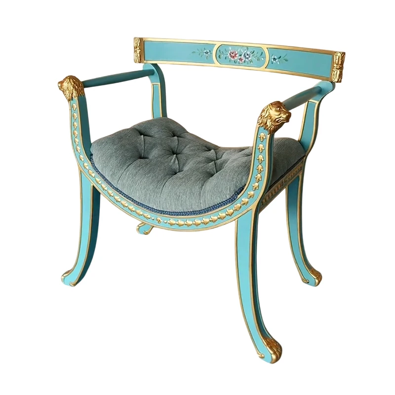 

Стул для отдыха из ткани из цельного дерева, паркетный ретро простой стул для макияжа