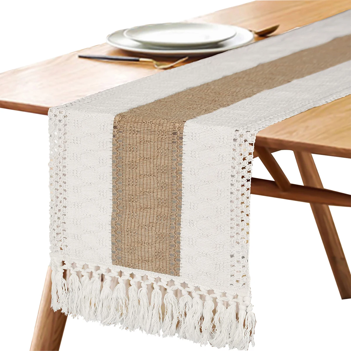 Hand Woven Jute Natural Linen Table Runner with Tassels Rustic Country Wedding Birthday Christmas Decoration for Home Table 2023