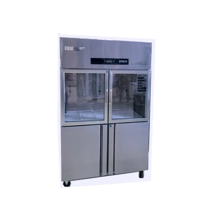 Commercial  Double temperature Four Door Vertical Refrigerator Stainless Steel Cooler Deep Freezer