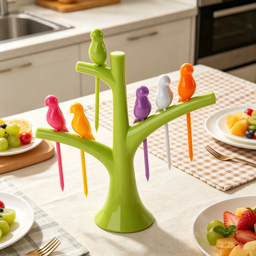 Branch Bird Fruit Fork Mini Cartoon Children Snack Cake Dessert Food Pick Toothpick Bento Lunches Party Decor Random Color