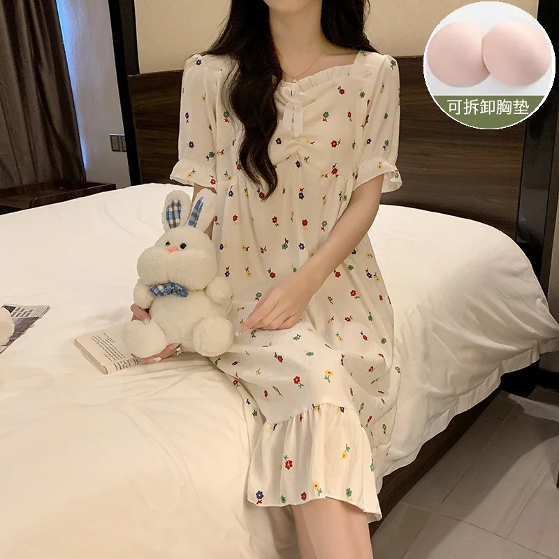 

Cotton Floral Print Woman Satin Summer Nightgowns Nightdress Night Dresses Robe Lounge Lady Women Pijama Sleepwear Pj