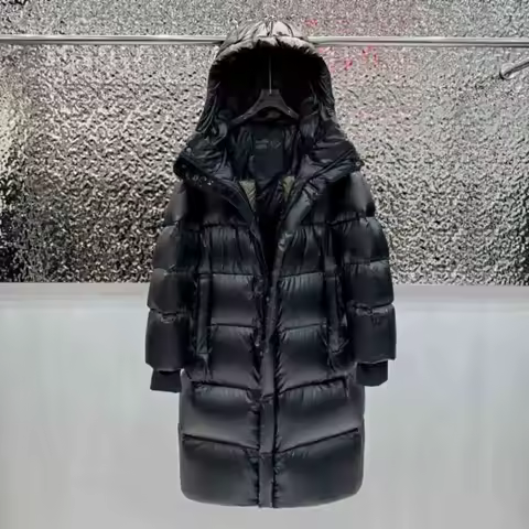 Down Jacket 2025 New Winter Black Color Seven Grid Detachable Hooded Puffer Jacket Women Loose Warm Thick Long Duck Down Coat