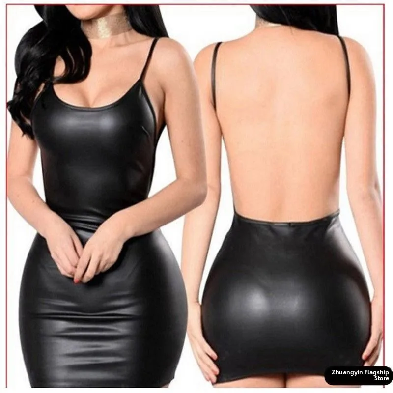 New Ins Sle High Elastici Bodycon PU Pelle Svel Bal Dr Or Gonna attillata da donna Faion Primavera Estate