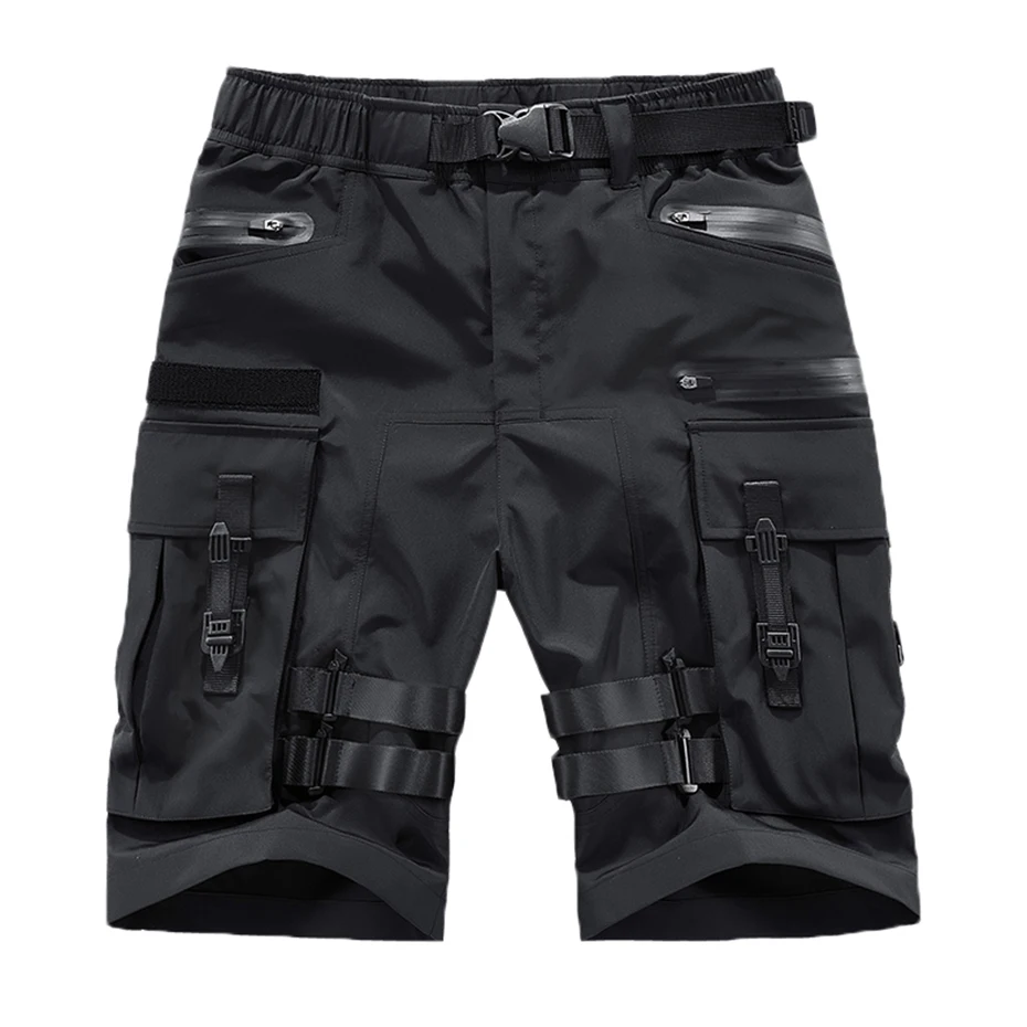 Men's Shorts Streetwear Ribbon Pockets Techwear Shorts Summer Military Tactical Black Short Pants Harajuku Function Bottoms