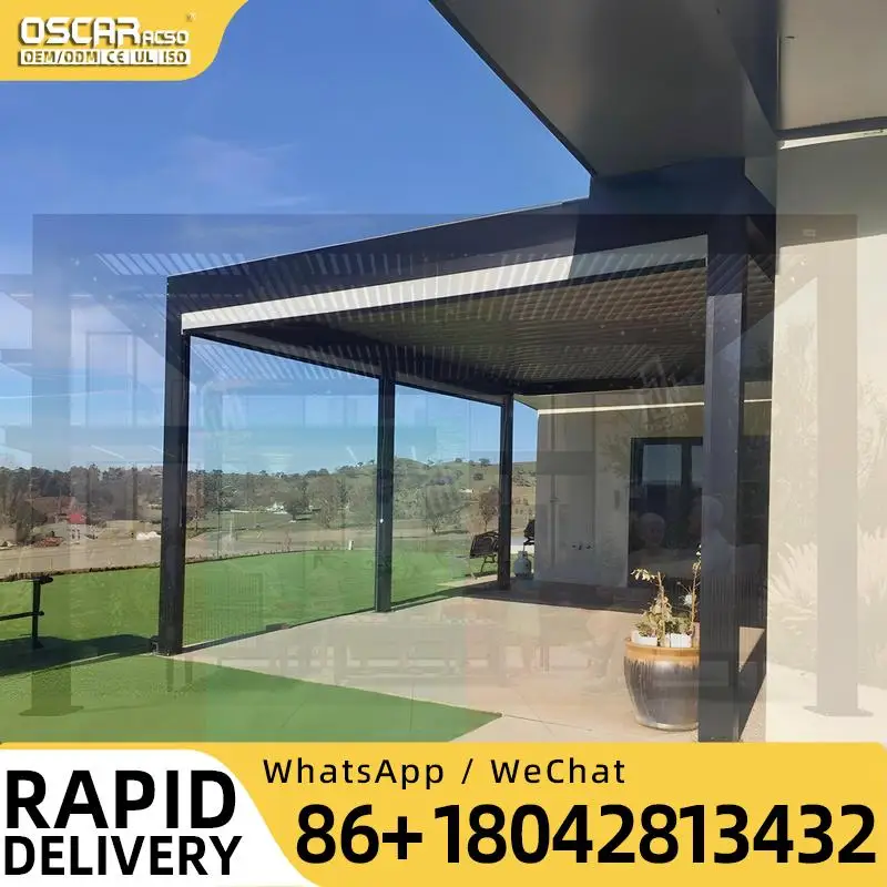L Shape Fixed Wall Mounted Awning PVC Retractable Foldable Polycarbonate Roof Cover Top Pergola Powder Coated Frame Garden Patio